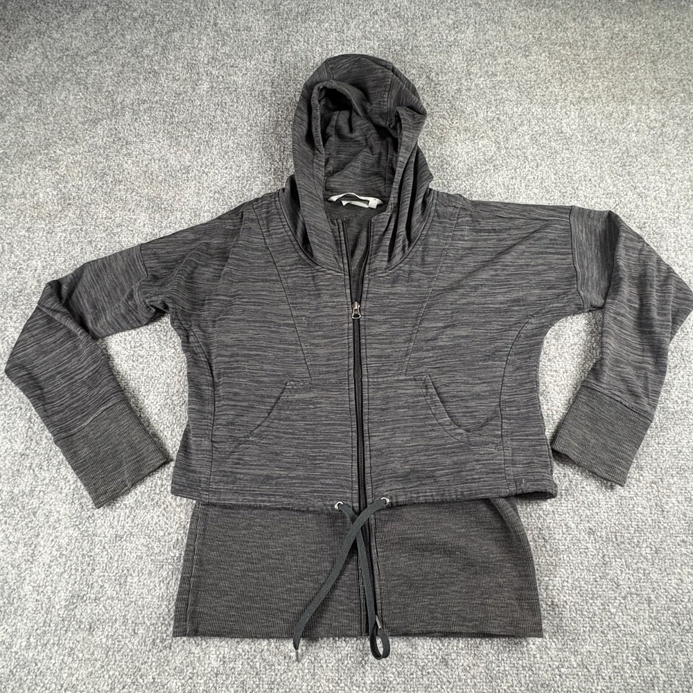 Athleta Tiger Terry Hoodie Women's M Flint Grey Zip Layered Athleisure Grunge